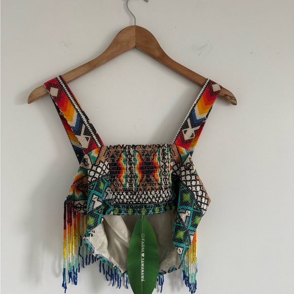 FARM Rio Multicolor Beaded Fringe Crop Top - Picture 5 of 7